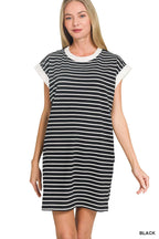 Stripe Cotton Tshirt Dress w/ side pockets SI-29147