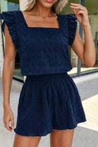 Texture Top & Shirred High Waist 2pcs Shorts Set | S-XL