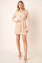 SATIN PLEAT DETAIL SHIRT DRESS