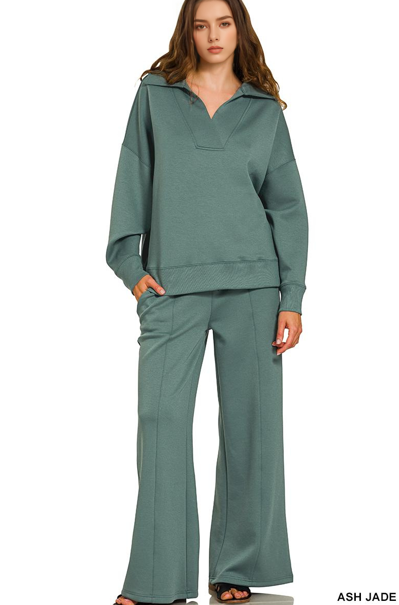 .0909 Scuba Collared Pullover & Pants 2PC Set SI-28755