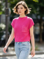 Mock Neck Short Sleeve Crop Sweater