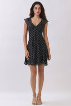 LD57177P - SHORT SLV RUFFLE TIE BACK MINI DRESS
