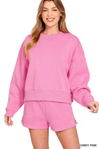 Fleece Round Neck Pullover And Shorts Set