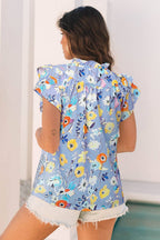 Floral Flutter Sleeve V-Neck Top