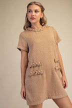 Round Neck Twist Trim Mini Dress