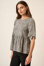 T10161 - DITSY FLOWER PRINT BABY DOLL KNIT TOP
