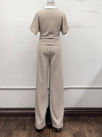 Textured Polo Lounge Top & Wide-Leg Pant Set