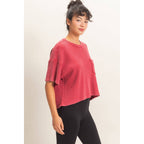 Mineral Wash Waffle Knit Pocket Top