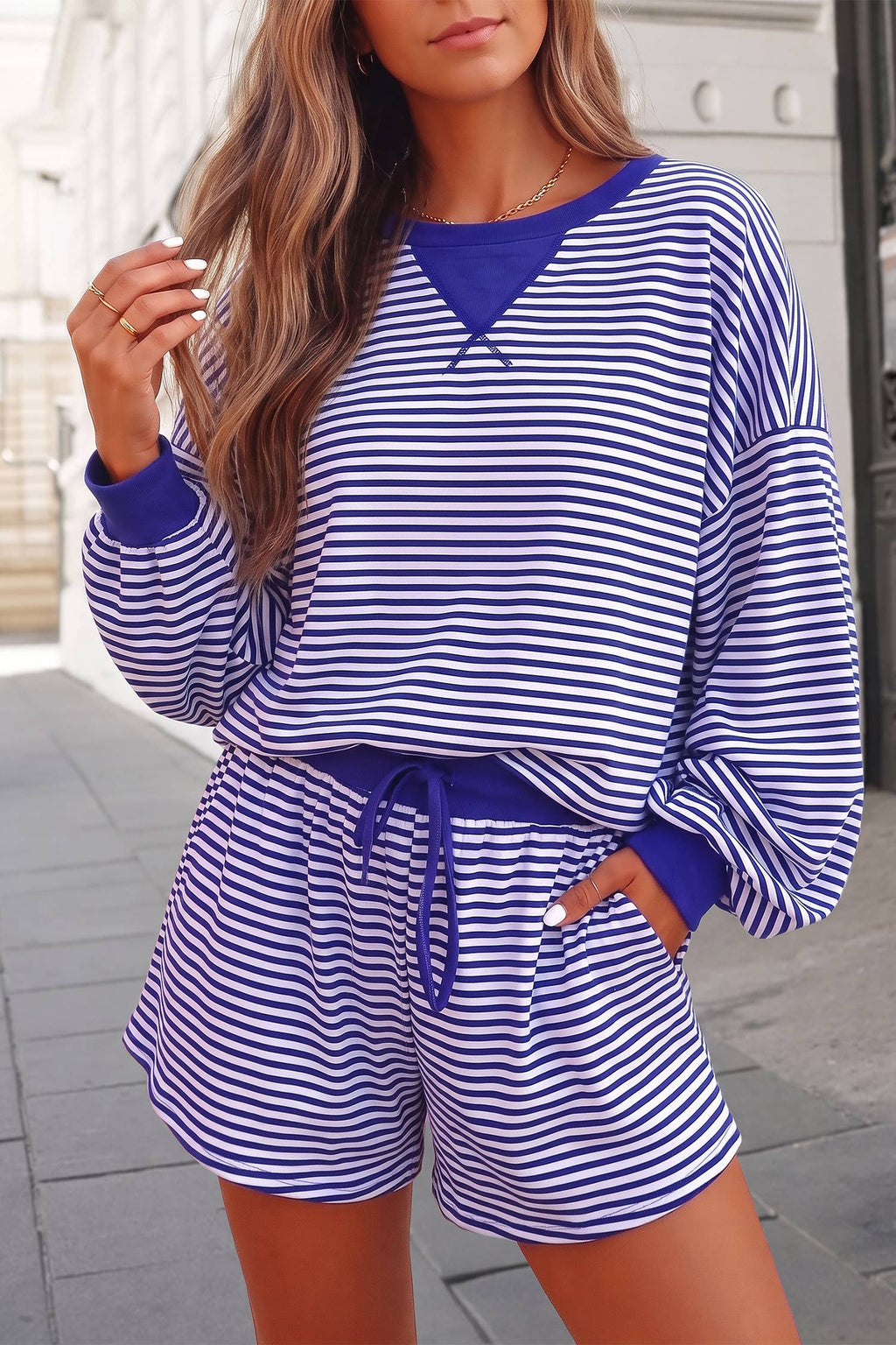 Striped Print Long Sleeve Top Loose 2pcs Set | S-XL