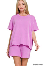 Corded Rib Short Sleeve Tee And Short Pants Set