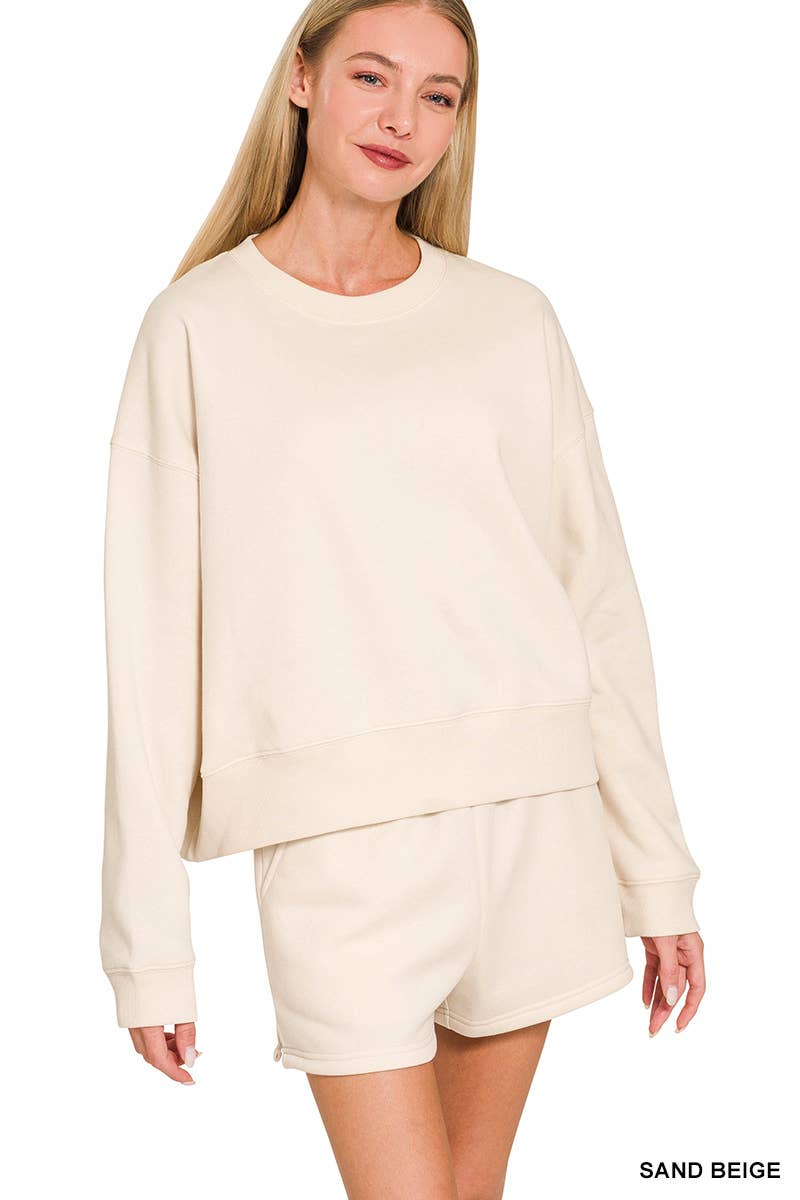Fleece Round Neck Pullover And Shorts Set