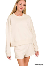 Fleece Round Neck Pullover And Shorts Set