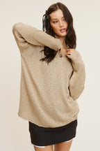 Baggy Knit Sweater with Henley Collar