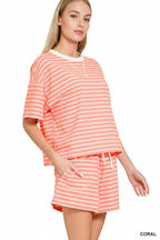 Spring Striped Cotton Tee & Shorts Set
