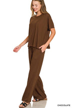 Soft Hacci Short Sleeve Tee & Long Pants 2PC Set