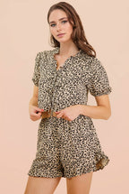 NT12066SET-Leopard Printed Woven Top & Shorts Set