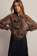 Animal Print Tie Neck Chiffon Blouse FT0074