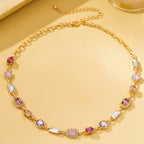 Mixed-Shape Pink & Clear Crystal Station Necklace | 80N93267