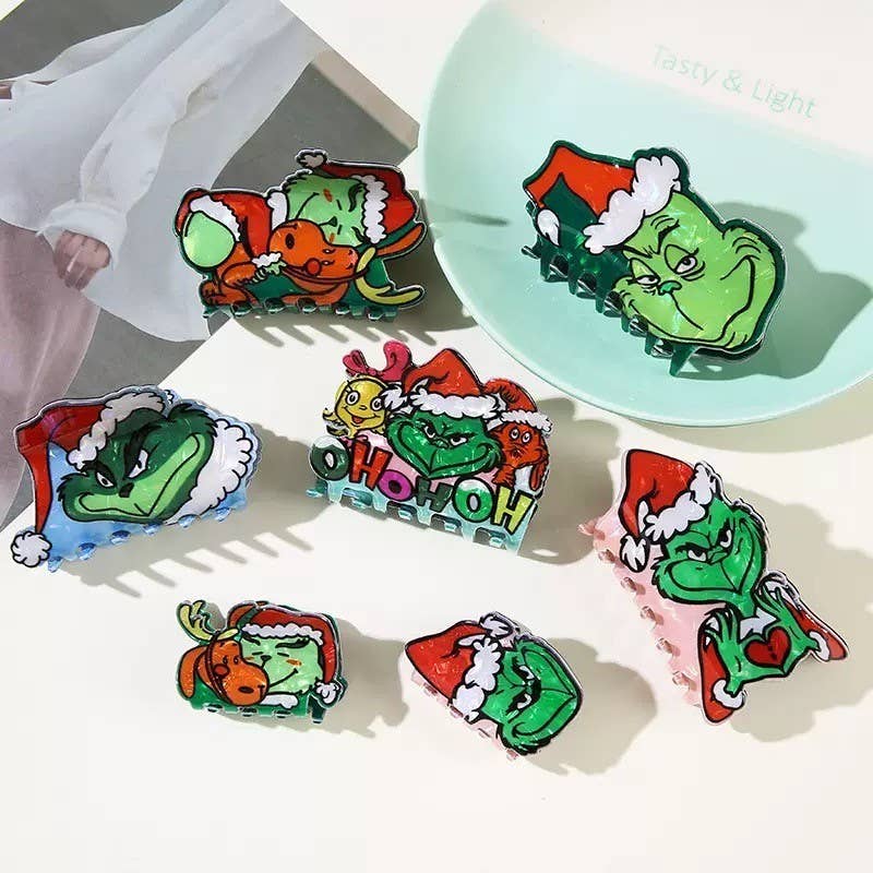 Holiday Christmas Grinch Theme Hair Claw Clip | 40H1156