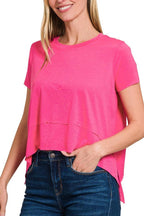Shark Bite Side Slit Short Sleeve Top