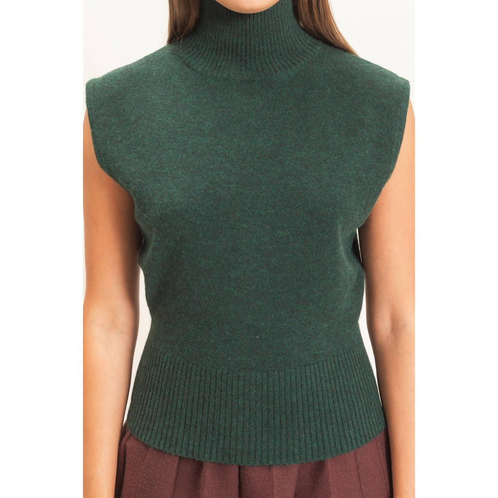 Sleeveless High Neck Knit Top
