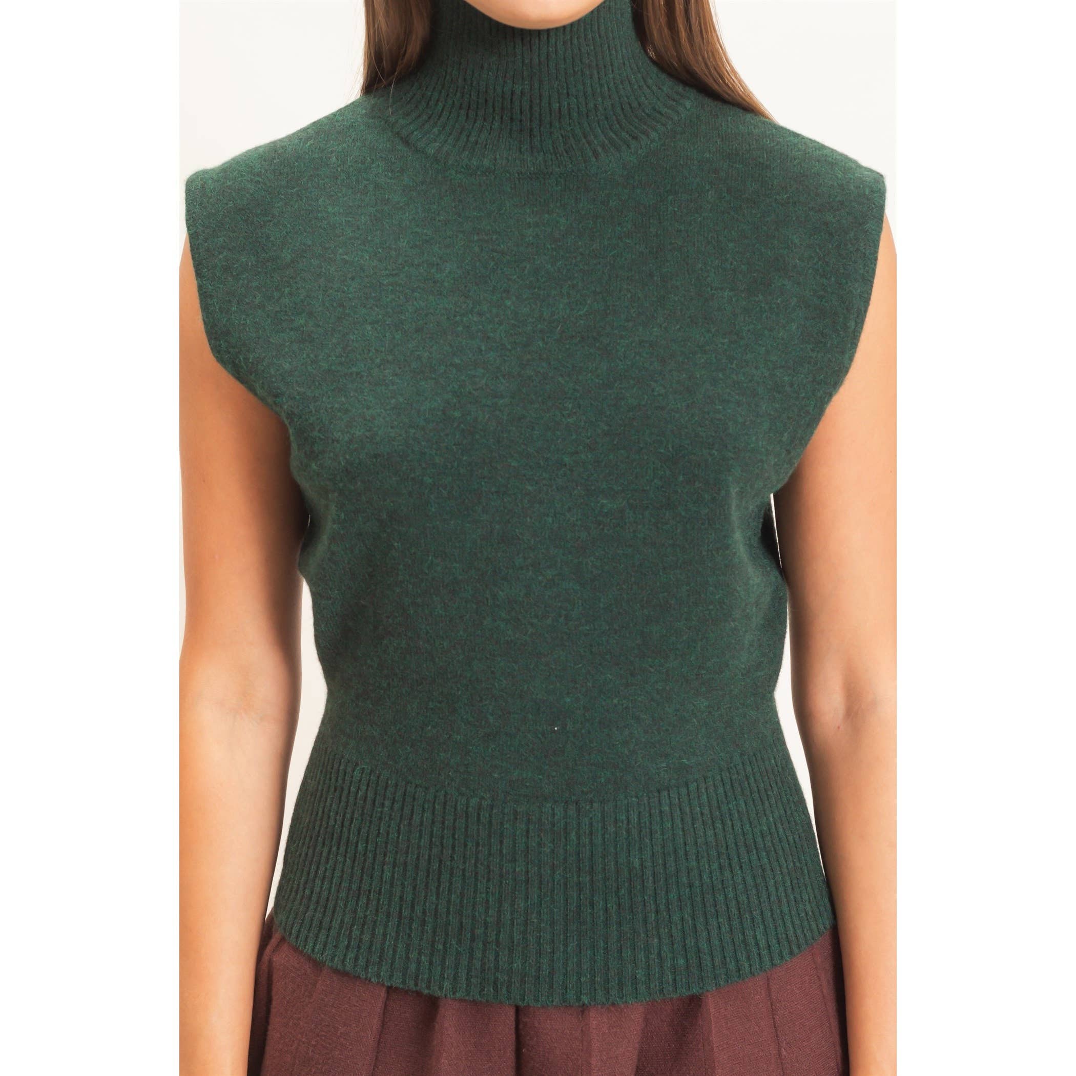 Sleeveless High Neck Knit Top
