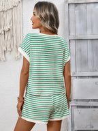 Striped  Relaxed Fit Tee Short Set Lounge Outfit