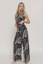 Sleeveless Top & Wide Print Knit Pants Set