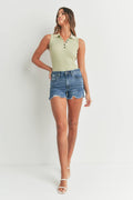 High Rise Hem Slit Detailed Short - MEDIUM DENIM - JH310