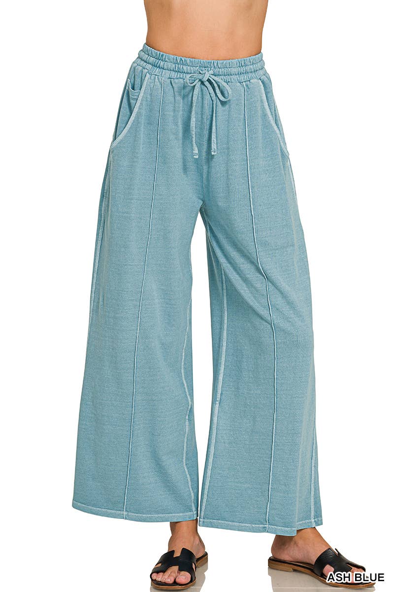 French Terry Wide Leg Pigment Dye & Enzyme Wash Pants