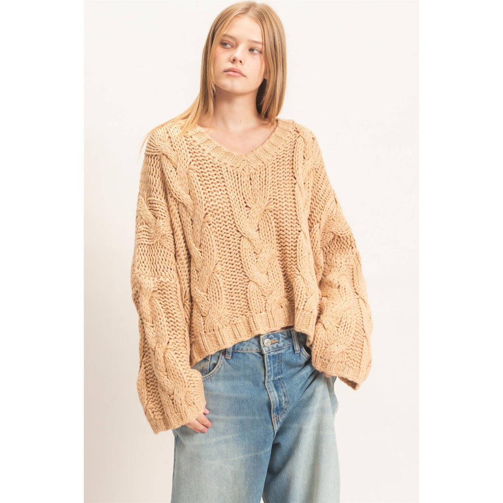 Cable Knit V-Neck Sweater