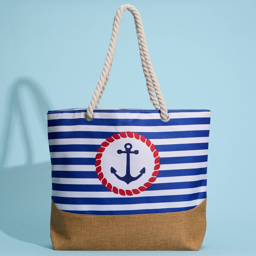Coastal Chic | Nautical Anchor and Stripe Beach Tote