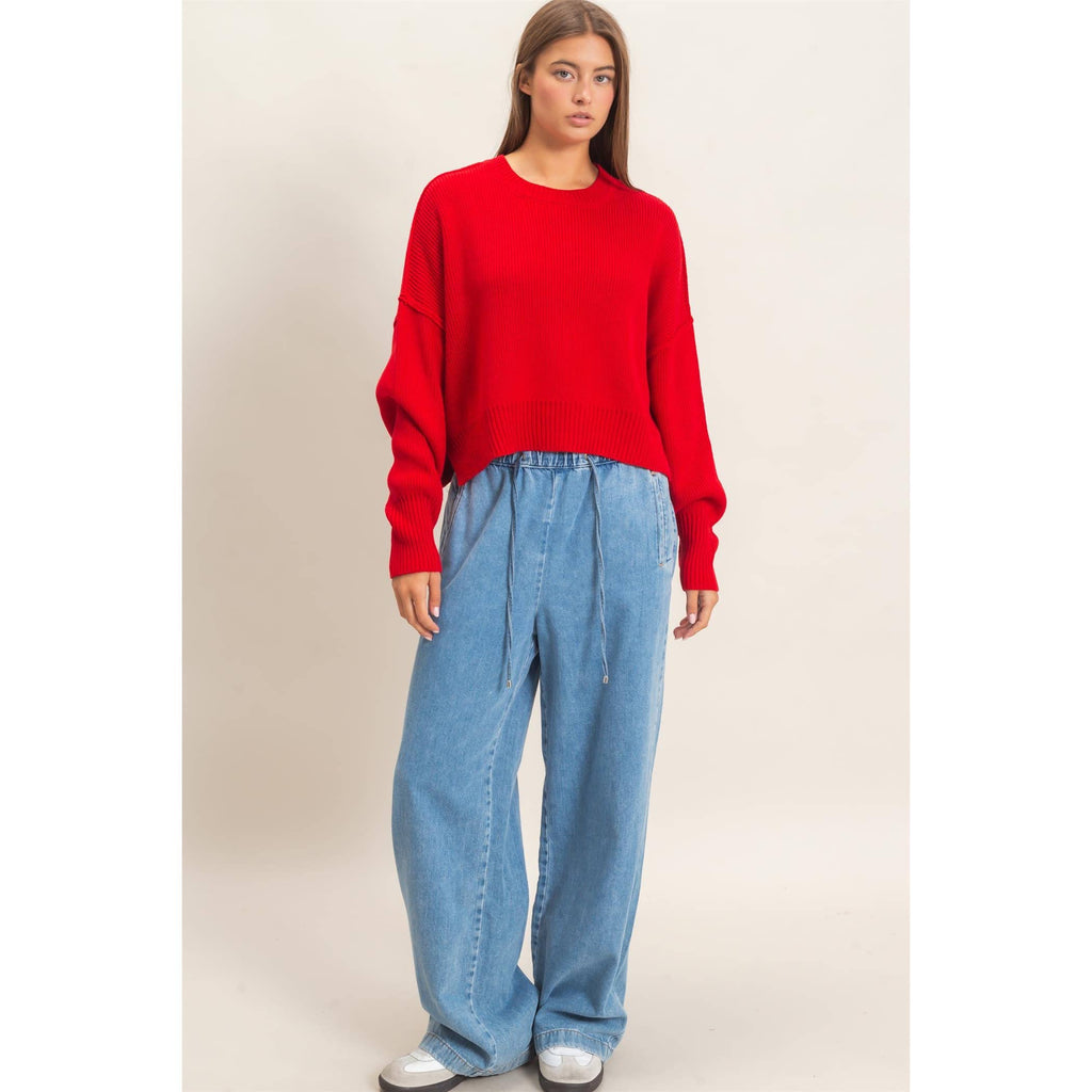 Ribbed Drop Shoulder Sweater