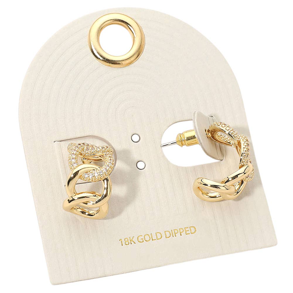18K Gold Dipped Stone Pave Interlocking Hoop Earrings