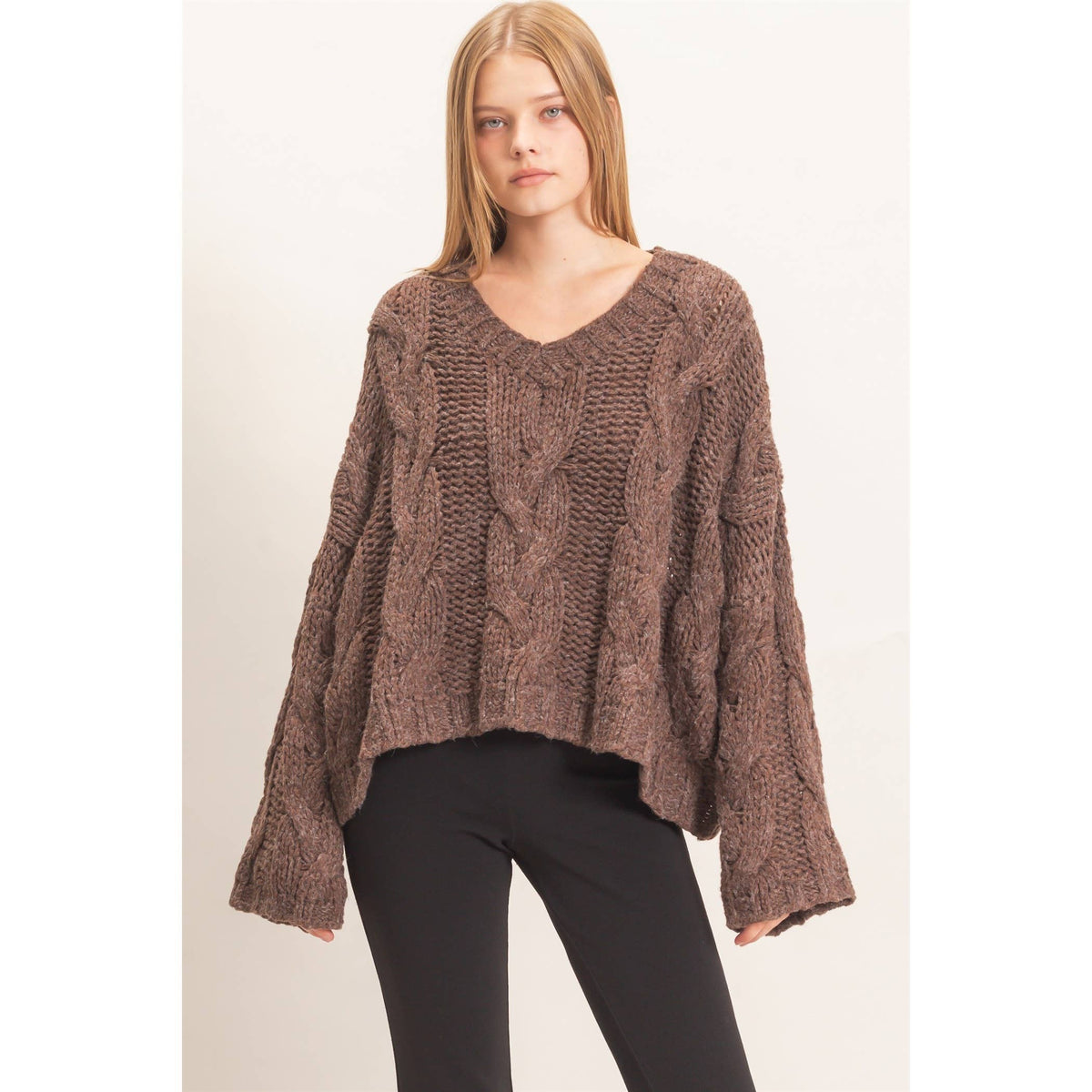 Cable Knit V-Neck Sweater