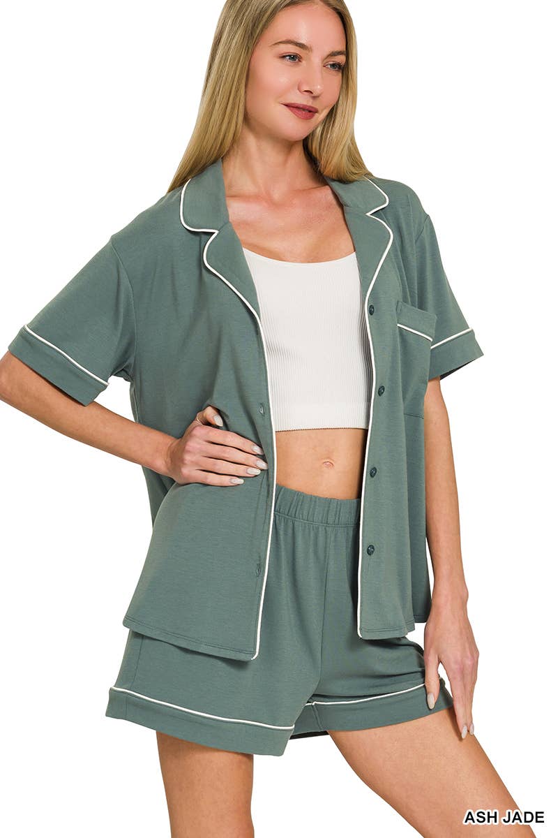 Button Down Shirts & Shorts Pajama Set Zenana
