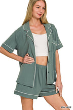 Button Down Shirts & Shorts Pajama Set Zenana