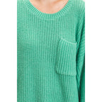 Ribbed Knit Patch Pocket Sweater