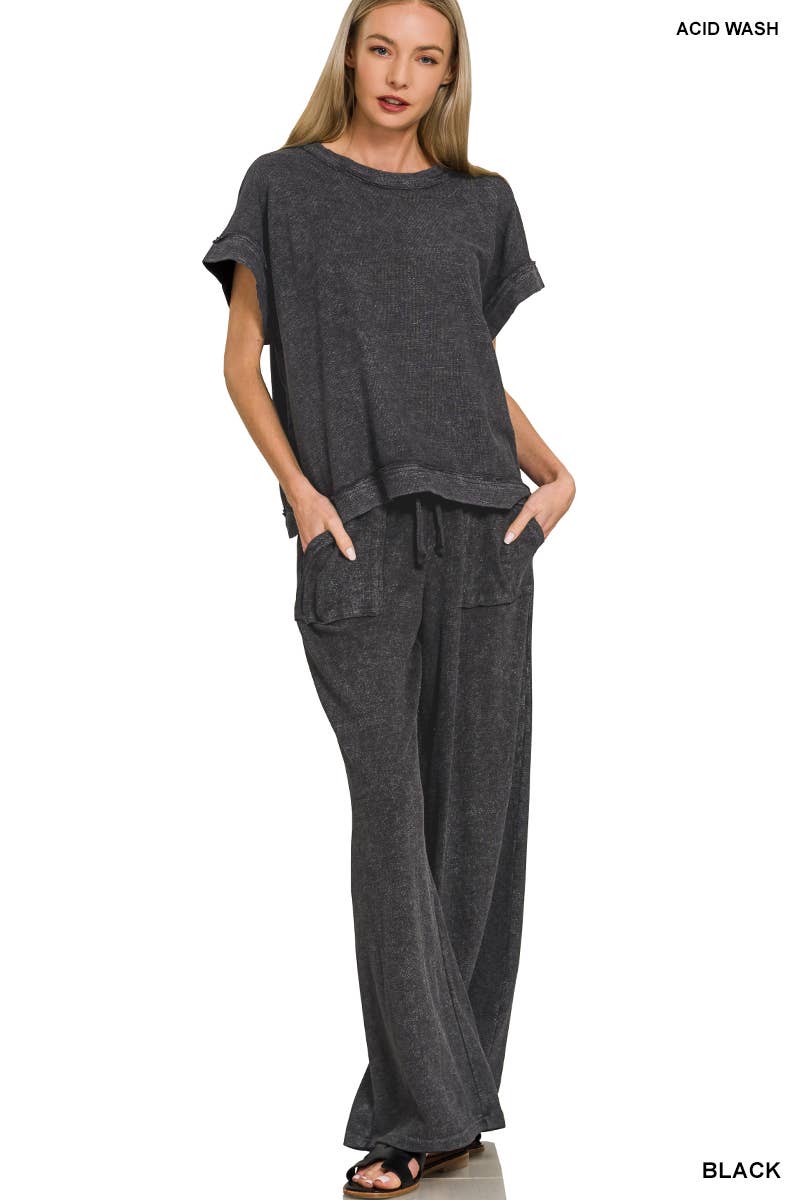 Washed Slub Short Sleeve Tee & Long Pants 2PC Set
