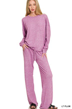 Soft Melange Hacci Long Slv Tee And Pants Set