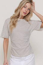 Short Dolman Sleeve Defined Silhouette Stripe Knit Top