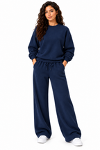 Fleece lined sweat shirt with wide leg loungewear 2 pcs set