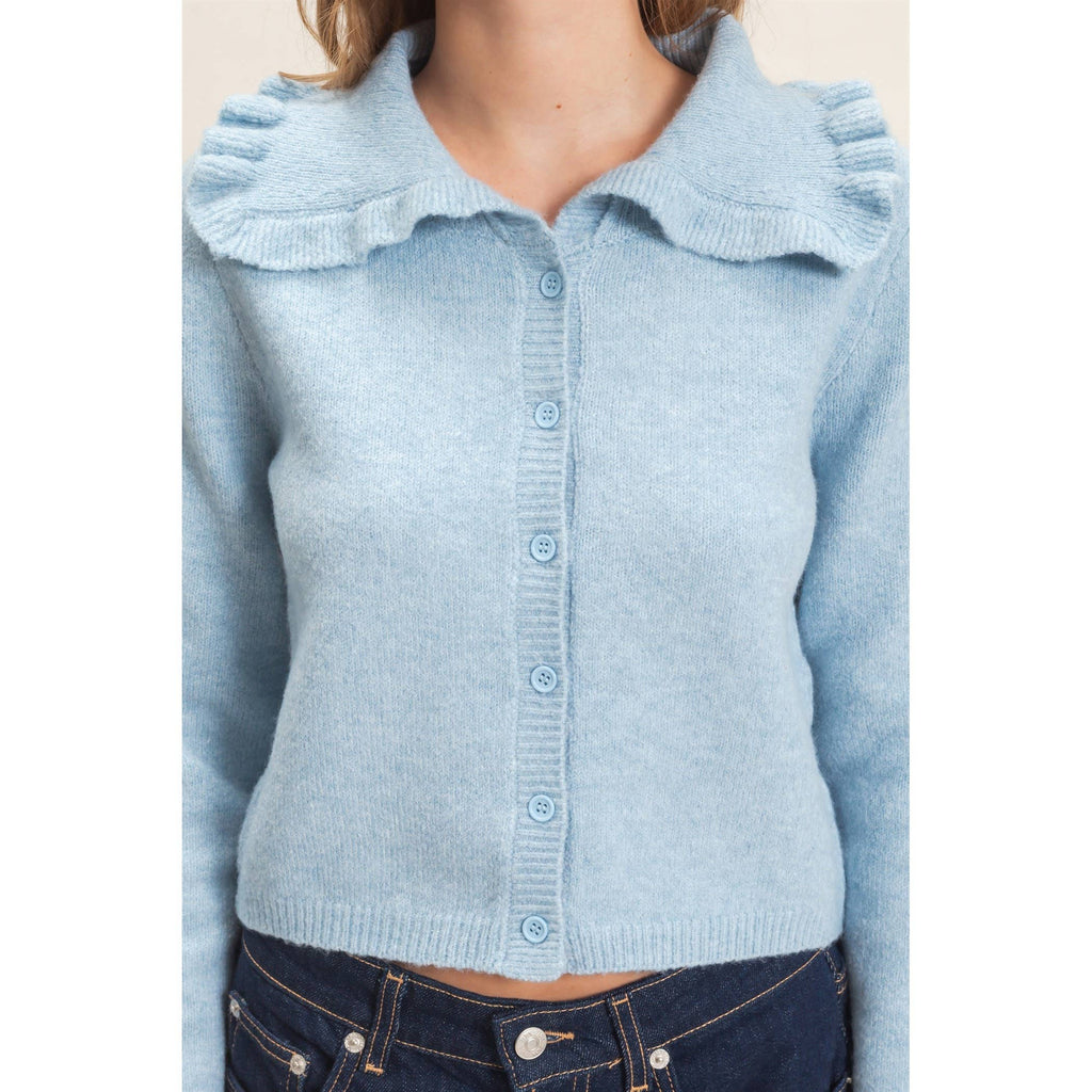 Ruffled Collar Knit Cardigan