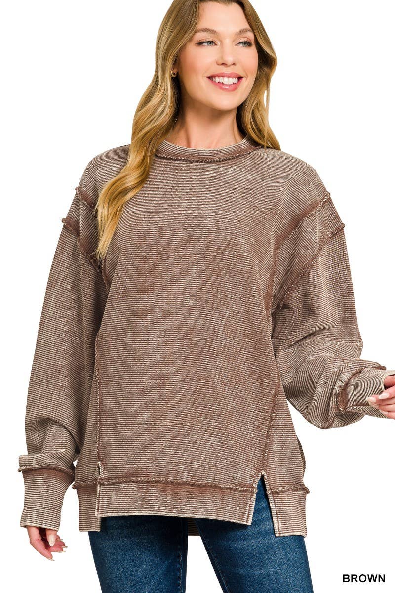 Acid Washed Double Ribbed Exposed-seam Pullover
