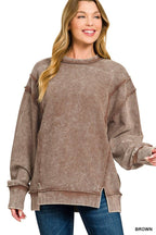Acid Washed Double Ribbed Exposed-seam Pullover