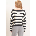 Striped Boat Neck Knit Sweater