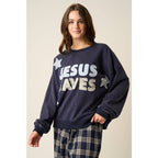 JESUS SAVES PATCHWORK CREW NECK SWEATSHIRT