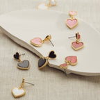 Dual Heart Shell Drop Earrings | Natural Inlay with Polished Metal Trim