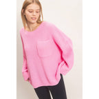 Ribbed Knit Patch Pocket Sweater