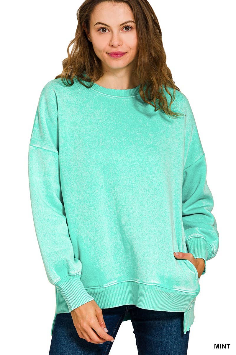 Acid Wash Fleece Hi-low Hem Pullover